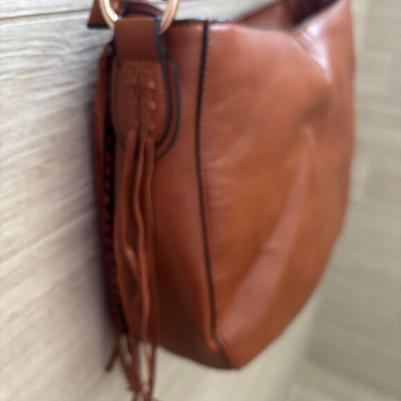 👜Charming Charlie Faux Leather Shoulder Bag Purse Tassels Brown Tan Bucket - Picture 5 of 10